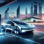 Illustrate a high-definition, high-realism image that showcases the burgeoning era of electric vehicles. Feature a sleek, modern electric car with aerodynamic design elements, charging at a high-tech station with a futuristic cityscape in the background. Bright lights and clean lines emphasize a dynamic shift in transportation, signaling a new chapter in automotive history. The sky is at twilight, signifying the transition to a new day and era.