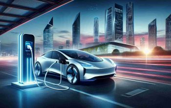 Illustrate a high-definition, high-realism image that showcases the burgeoning era of electric vehicles. Feature a sleek, modern electric car with aerodynamic design elements, charging at a high-tech station with a futuristic cityscape in the background. Bright lights and clean lines emphasize a dynamic shift in transportation, signaling a new chapter in automotive history. The sky is at twilight, signifying the transition to a new day and era.