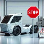 High-definition image portraying a setback for an unnamed electric vehicle manufacturing company with their futuristic, polygonal-shaped electric truck model. The image may include the truck in a visually appealing but realistic setting with symbolic elements to represent the recall, such as a large red 'stop' sign, or a 'return to warehouse' signage.