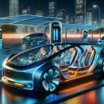 A highly detailed, realistic picture of modern electric vehicles representing a new era in transportation. The image showcases sleek and stylish futuristic designs, with radiant colors reflecting off of their polished bodies under bright city lights. Intricate interiors exuding luxury and practicality would be visible through transparent windows. In the background, charging stations and solar-powered infrastructure are subtly depicted, symbolizing the progression towards renewable energy. The setting should evoke a feeling of ultimate driving experience, merging technology and sustainability for a cleaner and more efficient future.