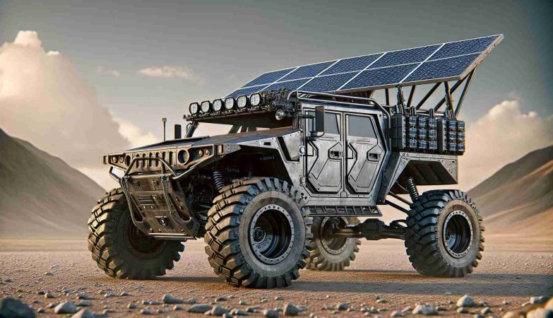 A realistic, high-definition image of a cutting-edge, eco-friendly all-terrain vehicle. This off-roader, dubbed the 'Solar Wrangler', harnesses the power of the sun for propulsion with large solar panels hinged on its roof. The body of the vehicle is robust, perhaps made of recycled metal, with big, chunky off-road tires. Beneath its rugged exterior lies state-of-the-art technology, indicative of a sustainable future where utilitarian vehicles do not contribute to environmental destruction. The backdrop signifies uncharted terrains, reinforcing its off-road prowess.