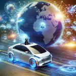 A high definition realistic illustration of advanced self-driving technology being expanded globally. Capture the essence of automated vehicles, global maps and technologies intertwining, symbolizing its international reach.