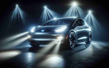 Realistically detailed high definition image of projection lights illuminating a generic electric car at night, showcasing their power and brightness in the darkness.