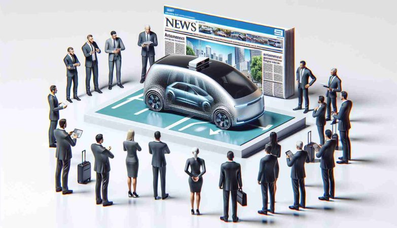 A high-definition, realistic image illustrating a situation where investors are disappointed following the presentation of a new autonomous vehicle. There should be a futuristic-looking autonomous car displayed in the center with people around it displaying expressions of disappointment. News headlines in the background should hint at the disappointment after the autonomous vehicle reveal, without mentioning any specific company or brand.