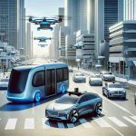 A high-definition, realistic representation of the future of autonomous transportation. Please depict a diverse range of autonomous vehicles that go beyond the models by one well-known electric car company. Include various forms of transport such as self-driving cars, buses, and trucks, alongside more innovative forms like autonomous drones and delivery bots. Set the scene in a futuristic cityscape, showing the co-existence of these different types of self-driving transport within an urban environment.