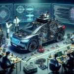 An HD photograph depicting a high-tech autonomous vehicle in critical examination. The scene includes a cutting-edge car with various sensors and cameras, surrounded by a group of technicians and automotive experts. They are rigorously checking its various components, studying and analyzing the advanced technology used in the vehicle's self-driving capabilities. Notebooks and high-tech tools are scattered across the scene. A large screen showing complex algorithms and lines of code is visible in the background, representing the advanced programming technology behind autonomous driving. The focus should be on the intricacy and scrutiny of the technology, rather than a specific company's product.