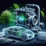 A high-definition, realistic image of an innovative cooling system designed by a prominent electric vehicle manufacturer, sparking environmental concerns. The cooling system should be intricately designed, displaying high-end technology. Furthermore, illustrate some visual elements suggesting environmental concerns, like a faded green leaf or a dying tree in the background, symbolizing its potential harm to nature.