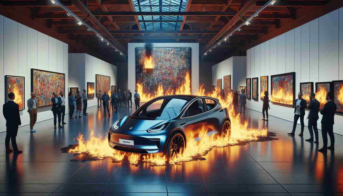 Coche eléctrico de Tesla se incendia en una exposición de arte