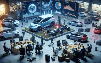 A hyperrealistic, high-definition image depicting the ongoing struggles of an electric vehicle company in Sweden, focusing not on any personal aspect or individual, but rather illustrating corporate challenges, market issues and other broader factors beyond the control of a single figure. Include elements like unsold vehicles, maybe offices with workers engaged in problem-solving discussions, and graphs showing difficult market conditions.