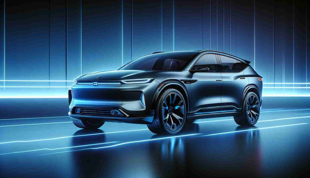 High-definition, realistic image of an electric SUV, renowned for its impressive long-range performance, designed with sleek lines and modern design aesthetics similar to those found in popular high-performance electric vehicles.