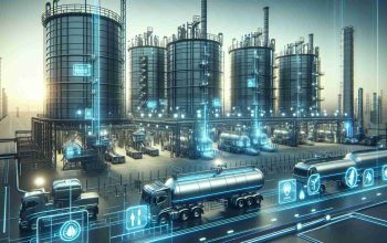 A high definition, realistic image illustrating the revolutionary advances in gas storage and transport technology. The scene showcases advanced gas storage tanks with advanced features and robust designs, alongside high-tech transport vehicles, specifically designed for the effective and safe conveyance of gas. Digital readouts indicate the improvements in volume and pressure handling. The setting may be a cutting-edge industrial site resonating with innovation and technological prowess.