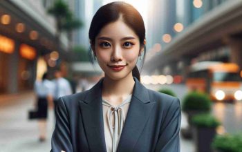 Realistic high-definition image of a rising star in the world of technology: a young Asian woman with a professional wardrobe, clever eyes, and an aura of innovative spirit.