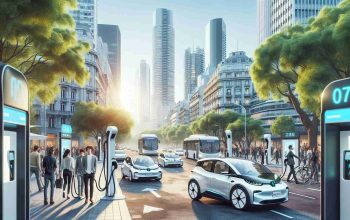 A high-definition, realistic image of Argentina as it ushers in a new era of electric vehicles. Picture busy urban streets with modern electric cars and charging stations dotting the sidewalks. The backdrop showcases towering skyscrapers, leafy trees, and pedestrians of diverse genders and descents such as Caucasian, Hispanic, Black, Middle-Eastern, South Asian, walking, cycling, or waiting at the bus stops. The sky above is bright and clear, signaling the dawn of a new, eco-friendly era.