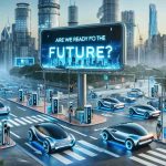 An HD image showing a realistic scenario of the future where electric cars have taken over. The scene is filled with various futuristic electric cars buzzing around in a smart cityscape. Digital billboards flash the question 'Are We Ready for the Future?'. There are charging stations visible on every corner, showing the availability and convenience of owning electric vehicles. The skyline is clean, without smoke or emissions, reflective of a cleaner environment facilitated by the endorsement of electric mobility.