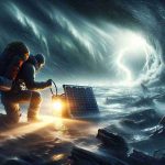 A high-definition, realistic image depicting the concept of surviving a storm. This could be captured in a scene where someone, wearing suitable survival gear in the midst of a raging storm, stumbles upon a surprising power solution. The power solution might be as simple as a solar-powered device or a wind-powered generator, illuminated in such a way to suggest an unexpected source of warmth and light among the dark and turbulent surroundings.