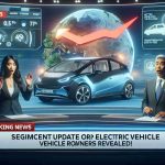 A realistic high definition image representing the concept of a major update for the owners of electric vehicles. The scene looks like a breaking news session on a news channel, with the headline 'Significant Update for Electric Vehicle Owners Revealed!' displayed on screen. The atmosphere is filled with anticipation and excitement as the newscasters, a South Asian woman and a Hispanic man, deliver the update with a shocked expression. In the background, there's an interpretation of the digital dashboard of an electric car showing transformative new features.