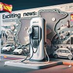 A high-definition, realistic image displaying the headline 'Exciting News: Pod Point Launches in Spain!' The image features an attractive backdrop similar to an official announcement flyer. It includes elements related to Spain, such as a silhouette of Spain's map, Spain's flag fluttering in the background, and popular Spanish landscapes. In the foreground, there should be a stylized incarnation of a Pod Point charging station to convey the message behind the headline. The overall design is lively and creates a sense of excitement and anticipation.