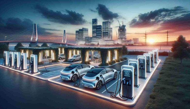 High-definition, realistic visualization of the evolution in Electric Vehicle (EV) charging solutions. The image portrays cutting-edge technology facilities, including sleek, modern charging stations designed to accommodate multiple EVs at once. The imagery is grounded in a mix of urban and suburban settings, hinting at the growth of accessibility in diverse locations. The scene is set under a sky painted by the shifting colors of dusk, encapsulating a metaphorical shift in energy consumption behaviors and advancements in sustainable living solutions.