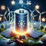 A detailed and realistic HD image showing a representation of Europe's aspirations for Electric Vehicle (EV) batteries. The picture includes symbols of clean and renewable energy, such as wind turbines and solar panels. The foreground features a large, glowing EV battery, symbolizing Europe's dreams. In the background, subtle imagery suggests a helping hand from a distant, unnamed Eastern country, signifying potential collaboration for a sustainable future.