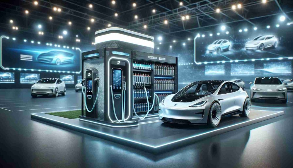 A realistic HD image showcasing a breakthrough in electric vehicle technology. It features a sophisticated electric car next to a modern, high-tech battery swapping station. The station is designed with automated mechanisms for quick and easy swapping of batteries, reflecting the innovative strategy that is poised to revolutionize the electric vehicle industry. The background has the setting of an auto industry trade show, with bright lights and digital display screens. This image represents the bold new approach towards making electric vehicles more practical and accessible.