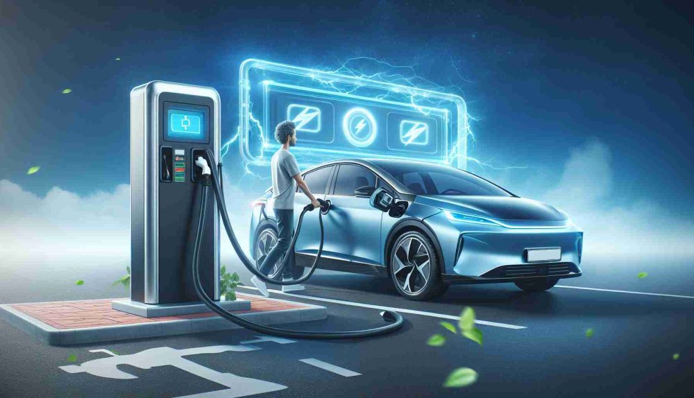 Generate a high-definition, realistic image showcasing the ease of charging an electric vehicle (EV). Envision a scene where an individual is effortlessly plugging in their EV at a charging station, which is as convenient and time-efficient as filling up a traditional car's gas tank. Add elements that signify modern automotive technology and innovation.