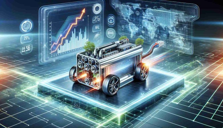 An HD image showcasing the future of Electric Vehicle (EV) battery cooling systems. It captures the essence of the thriving market. The image may include an advanced cooling system, with state-of-the-art materials and design. Also, it may depict a dynamic market graph, showing the market trends and projections in the sector. To signify the 'future', futuristic elements such as sleek lines, modern colours, and digital interfaces may be included.