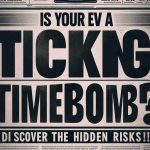 Realistic, high-definition image of a bold typography headline on newspaper or magazine page that reads, 'Is Your EV a Ticking Time Bomb? Discover the Hidden Risks!' The background should be a newsprint texture, and the lettering should be black and blocky, typical of a headlining news story. There's a sense of impending danger and urgency conveyed by the words.