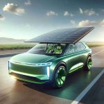 A high definition image foregrounding the concept of green driving revolutionized by solar energy. The scene showcases a sleek and advanced vehicle, colored vibrant green, embodying the concept of eco-friendly transportation. On its top, a smoothly integrated solar panel absorbs radiance from the bright, clear sky overhead. The car is stationed in an open, sunny location, possibly an open road or a scenic countryside, illustrating the harmony of advanced renewable technology with the environment. No people are in the image, but the message it conveys is one of future promise and environmental responsibility.