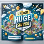 Create a detailed advertisement with a realistic visual detailing a mega sale event. The headline should read 'Unlock Huge Savings!' and the subheading should be 'Don't Miss Out on Our Mega Sale!'. Please make sure the quality is High-definition.