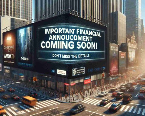 Generate a hyper realistic HD image of a large digital billboard situated in a bustling city area. The billboard displays a bold and eye-catching announcement that says, 'Important Financial Announcement Coming Soon! Don't Miss the Details!' The background should capture the hustle and bustle of urban streets with busy pedestrians and fast-moving cars.