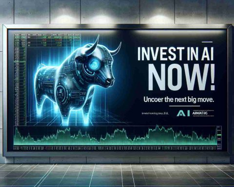 A realistic, high definition image of an impactful advertisement for investing in artificial intelligence (AI) stocks. The banner should convey urgency and opportunity, with text that reads, 'Invest in AI Stocks Now! Uncover the Next Big Move'. The style should exhibit financial motifs such as stock charts, futuristic AI visuals, and potentially a depiction of a bull to represent a positive market movement