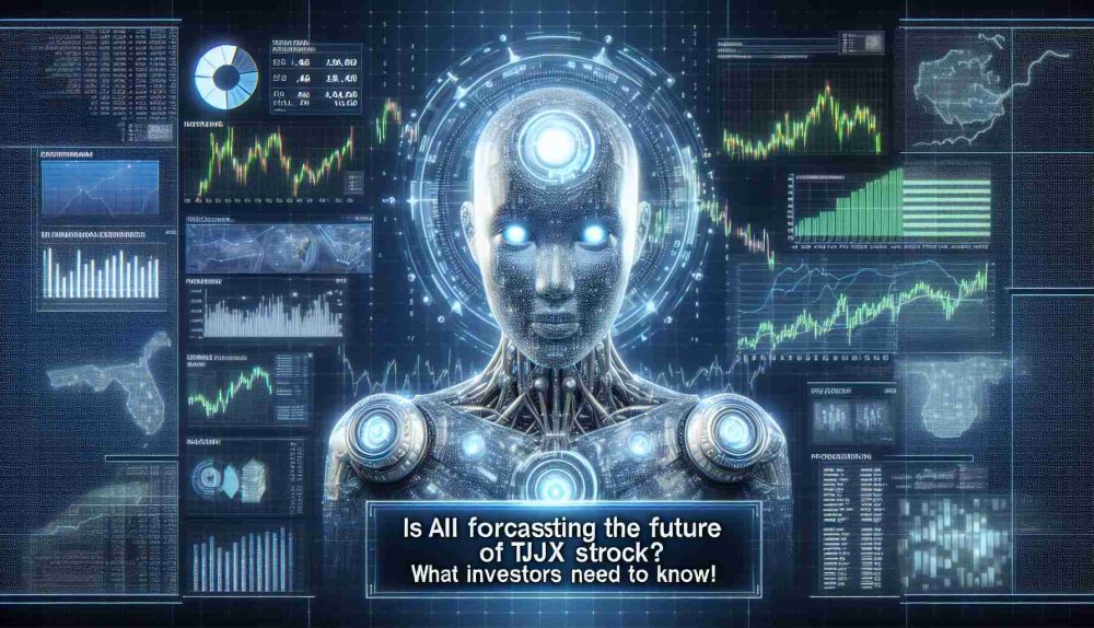 A hyper-realistic HD image of a futuristic AI hologram projecting complex stock market analytics, with a special focus on the TJX stocks. The AI should be surrounded by dynamic infographics and digital charts explaining the potential future scenarios for TJX stocks, and a caption at the bottom reading, 'Is AI Forecasting the Future of TJX Stock? What Investors Need to Know!'