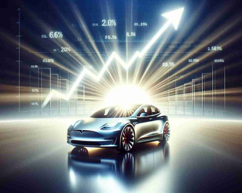 A highly detailed, realistic representation of a concept that symbolically conveys the statement 'Is Tesla's Future Brighter Than Ever? The Numbers Might Shock You'. Depict a futuristic electric car under a radiant, bright sun, with a backdrop showing an ascending graph indicating rising numbers. The entire image should emit a positive, progressive vibe and highlight the potential bright future of electric vehicles.