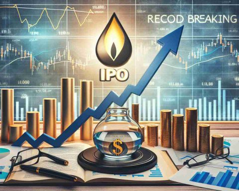 Create a realistic HD image depicting a concept of big changes ahead for a natural gas company's Initial Public Offering (IPO). The scene might include financial forecasts in the background, a few graphs trending upwards, notion of record breaking, and the symbol of a natural gas company.