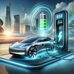 A high-definition, realistic portrayal of a cutting-edge advancement in electric vehicle charging technology. The scene displays an ultra-fast wireless charging system with sleek, futuristic design elements. The electric car is being powered wirelessly, showcasing its battery indicator increasing rapidly, manifesting the speed of this new technology. The ambience is of a modern, green and technologically advanced city in the background, under a clear, blue sky. The image embodies the vision of a revolutionized, sustainable future for transportation.