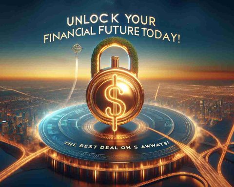 Realistic, high-definition image representing the concept of unlocking one's financial future today. This image could include symbolic elements such as a golden key, a lock in the shape of a dollar sign, and a bright horizon. Overlay the image with the text 'Unlock Your Financial Future Today! The Best Deal on News Awaits', with a modern and engaging font.