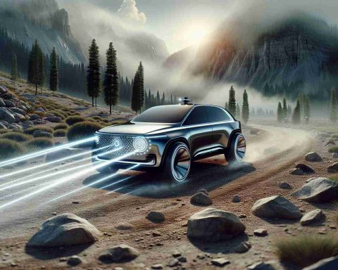 A realistic, high-definition illustration of advanced robotics in action: imagine an autonomous, futuristic automobile navigating unmarked terrain. It traverses seamlessly over the rough terrain, with a wilderness backdrop. The car embodies a blend of sleek modern design and futuristic elements, hinting at high-tech capabilities. Vision sensors and machine learning algorithms are visually depicted by pulsating light beams scanning the environment, demonstrating the progress of AI in autonomous driving.