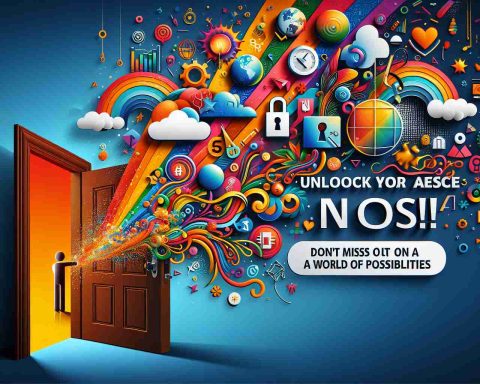 Create a high-definition image featuring the text 'Unlock Your Access Now! Don’t Miss Out on a World of Possibilities' in an attractive and engaging way. The background can be a symbolic representation of a door opening to a vibrant and versatile world full of colors, symbols, and items representing various opportunities and possibilities.