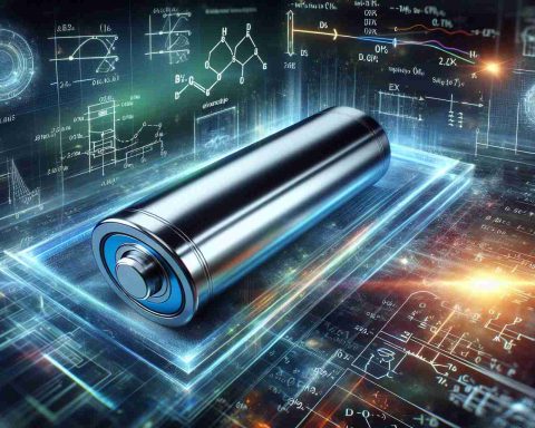 An HD image showcasing the idea of revolutionizing energy storage through solid-state batteries. Show a solid-state battery in the foreground to represent the most recent and groundbreaking technology. The battery can have a futuristic layout and design, with a sleek metallic finish and minimalistic lines. The background contains complex equations, graphs, and diagrams that represent energy storage technology advancement. Energetic and bright colors symbolize hopeful gains and the bright future that solid-state batteries provide.