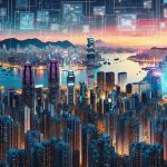 Generate a realistic HD photo depicting Hong Kong's tech renaissance era. It should portray the city as a bustling metropolis filled with digital innovations, gleaming skyscrapers housing high-tech companies, and vibrant neon signs glowing against the twilight sky. It is assumed to be an essential digital gateway to China, featuring modern architecture harmoniously blended with traditional elements of Chinese culture, reflecting the city's unique fusion of the past and the future.