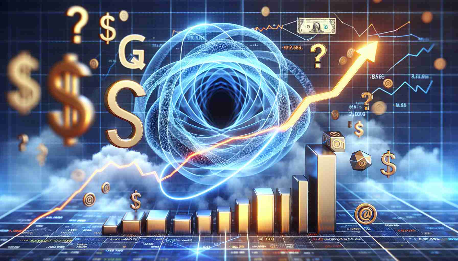 A high definition, realistic image that represents the concept of quantum computing stocks soaring or increasing in value, metaphorically signifying them as the potential next big investment in the tech industry. The image can comprise of visual elements such as ascending stock market graphs, quantum computing symbols, dollar signs or symbols of appreciation, along with a question mark, hinting at the uncertainty or the speculative nature of such investments.