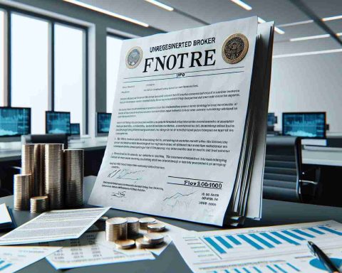 A realistic high-definition rendering of a large fine notice for an unregistered broker, with documents unfolding the discovery of illicit Initial Public Offering (IPO) activities. The scene should depict a spacious office setting with the fine notice prominently displayed in the foreground, perhaps on an executive's desk. Surrounding this should be various documents, spreadsheets, and charts denoting the illicit IPO activities that were uncovered. Make sure the text on the documents is clearly readable and indicate monetary figures that represent the massive fines.