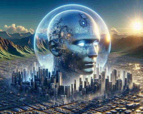 High-definition realistic visualization of the emerging landscape of Artificial Intelligence startups. The scene should represent innovation and ambition, symbolizing a bright future. One prominent startup, named 'Mistral,' is at the forefront, with an imposing visage suggesting its lofty aspirations and prospective importance in this sphere.