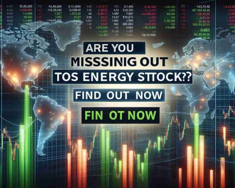 A realistic, high-definition image displaying the text 'Are You Missing Out on This Energy Stock? Find Out Now' in bold letters, presented against a backdrop of a dynamic stock market panel showing active trading data for energy stocks. The active trades are represented by pulsating green and red bar charts.