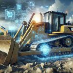 High definition, realistic image of a construction scene where a Caterpillar's advanced AI technology is being applied. This might include machinery like bulldozers, excavators or loaders enhanced with high-tech features such as sensors, monitors or other AI-powered devices. The scene should convey a sense of cutting-edge technology revolutionizing the traditional construction process.