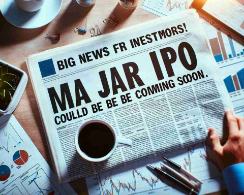 High-resolution photo concept of a major finance event. The image should display a newspaper with the headline 'Big news for investors! A major IPO could be coming soon'. Perhaps the paper can be laid on a surface like a desk or a table, surrounded by other investment related items like charts, graphs, or even coffee to signify an early morning read.