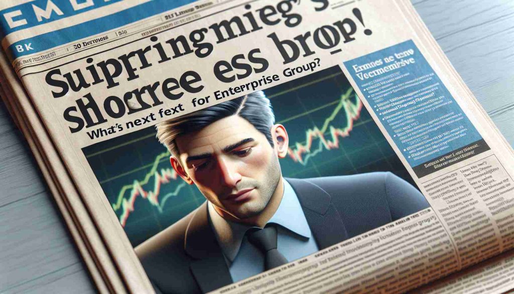 Realistic high-definition image of a newspaper headline that reads 'Surprising Shares Drop! What's Next for Enterprise Group?'